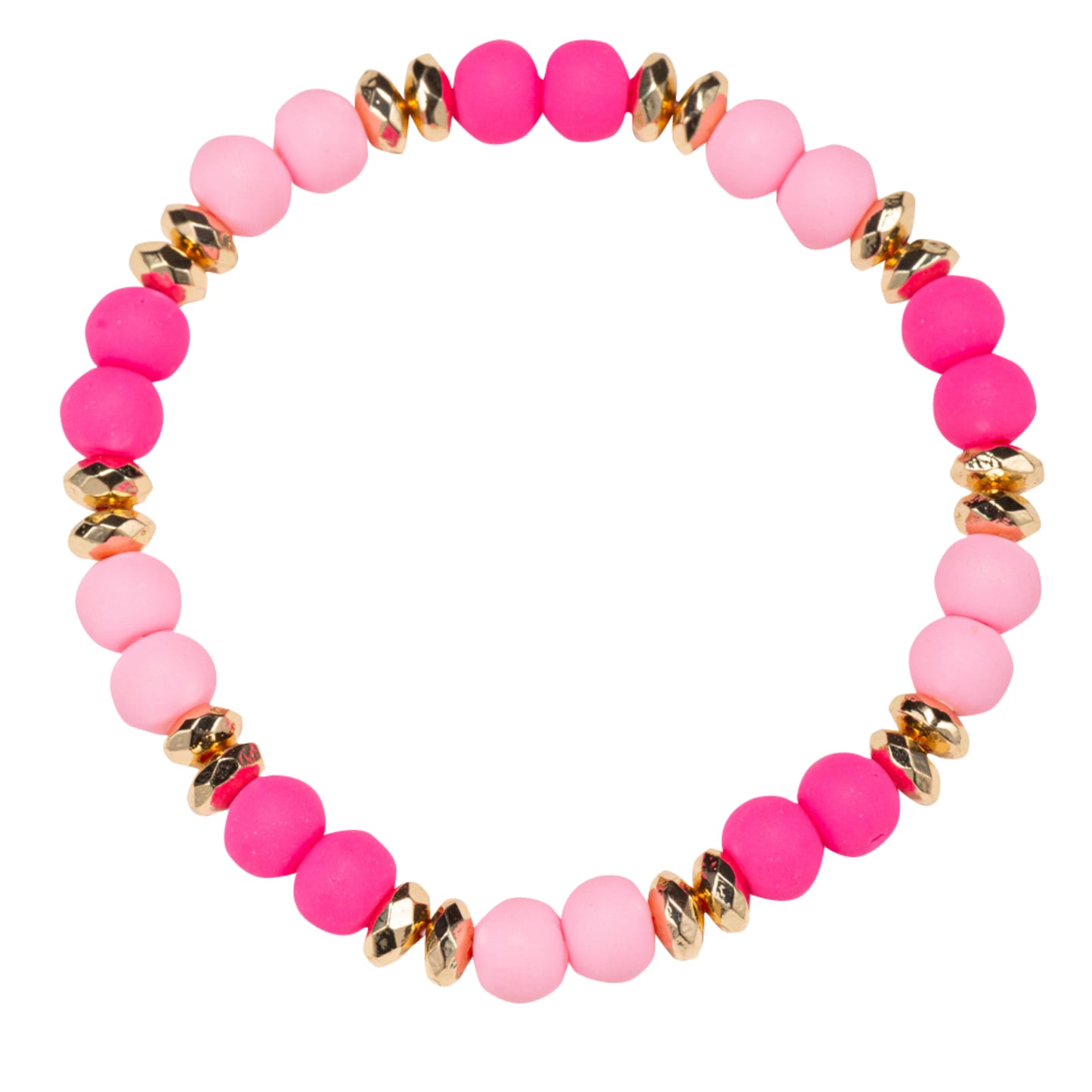 Pink Rubber Beaded Stretch Bracelet with Gold Spacers