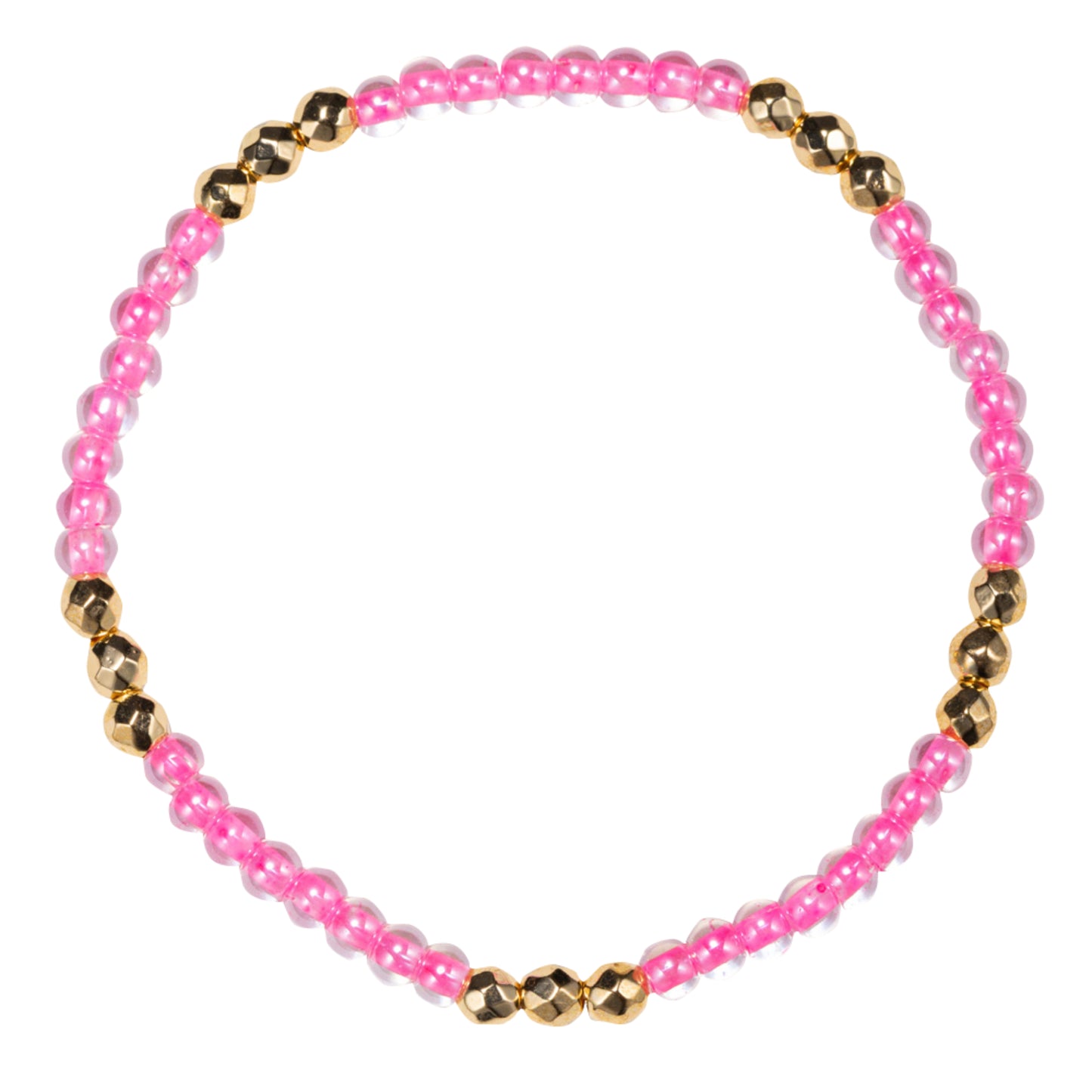 Pink, Tq Beaded Stretch Bracelet with Gold Spacers