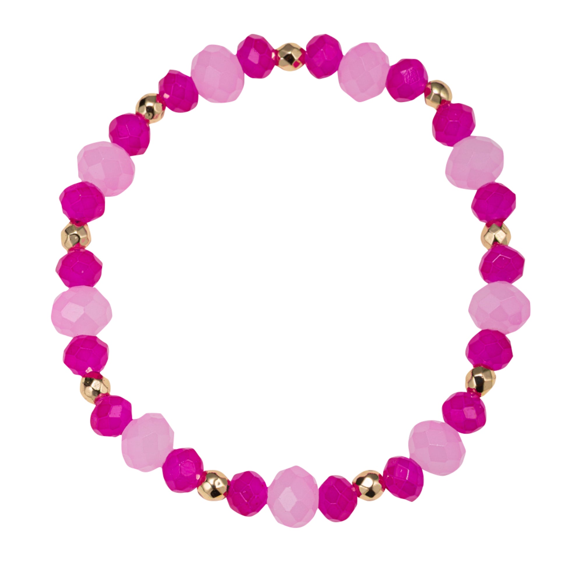 Pink, Light Pink Beaded Stretch Bracelet with Gold Spacers
