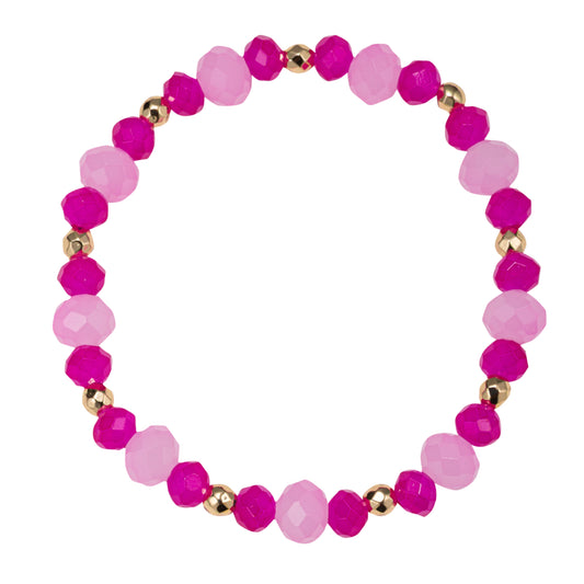 Pink, Light Pink Beaded Stretch Bracelet with Gold Spacers