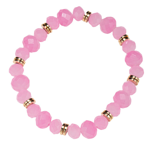 Light Pink Large Beaded Stretch Bracelet with Gold Spacers