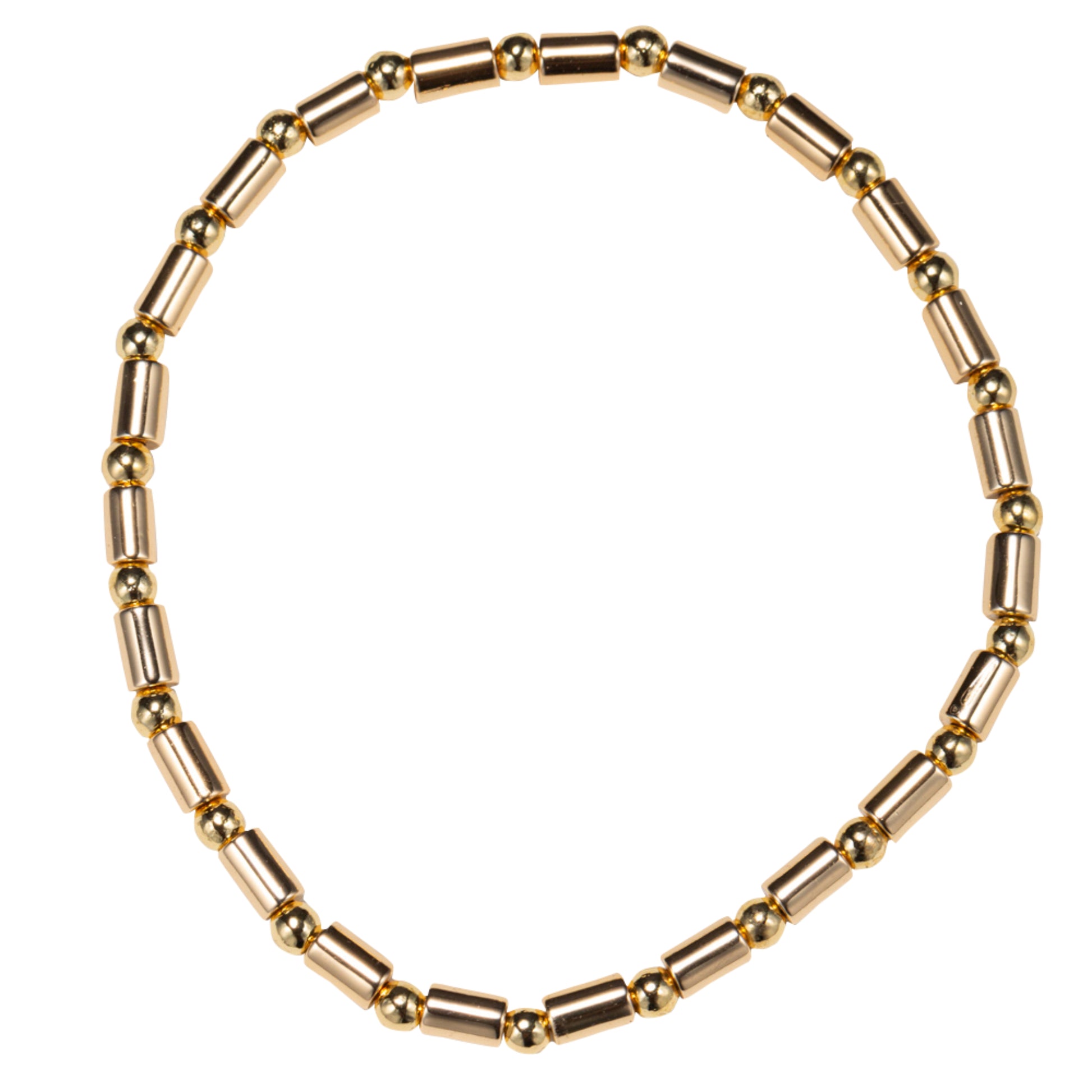 Gold Tubular, Round Beaded Stretch Bracelet
