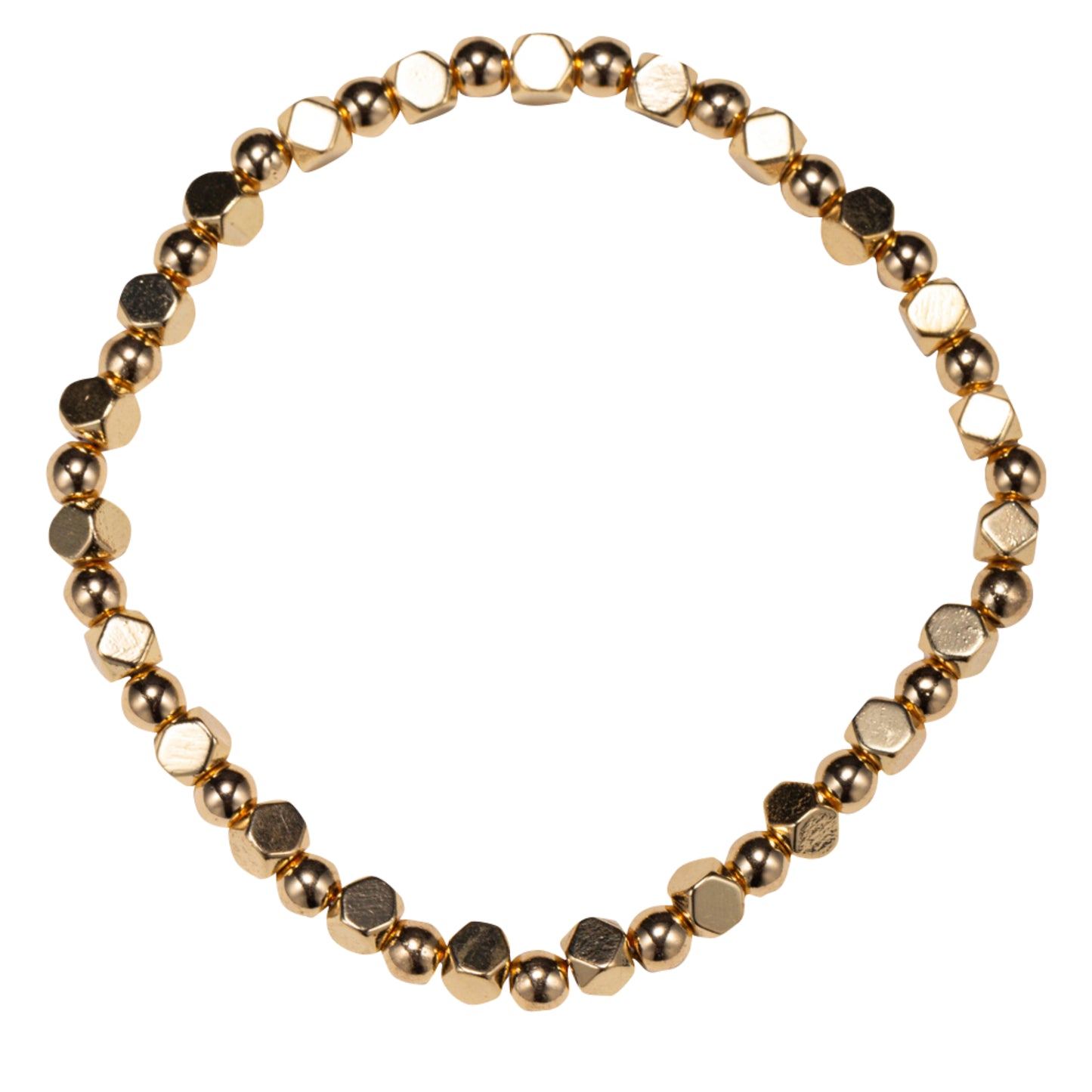Gold Cube, Round Beaded Stretch Bracelet