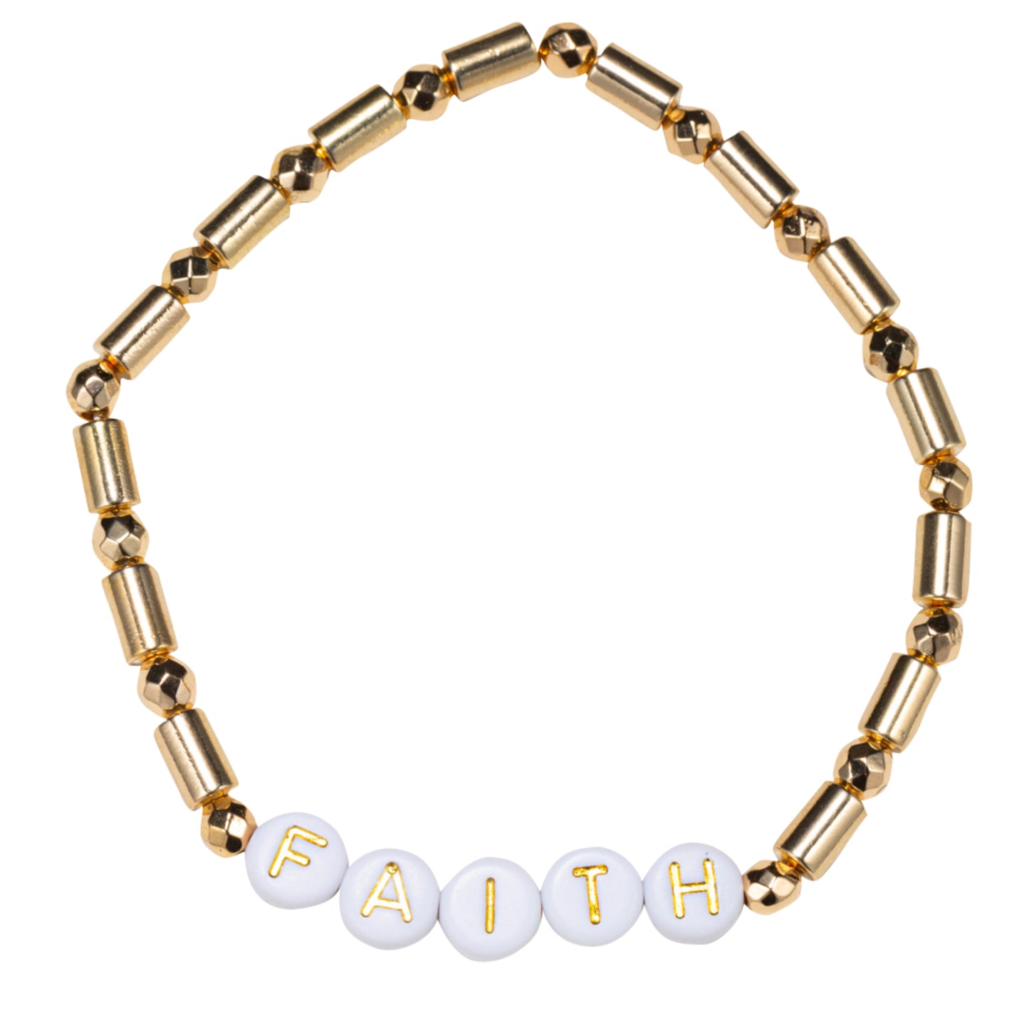 Gold Tubular Beaded Stretch Bracelet with "Faith"