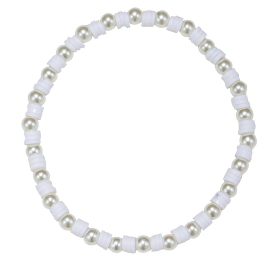 White Pearl, Rubber Beaded Stretch Bracelet