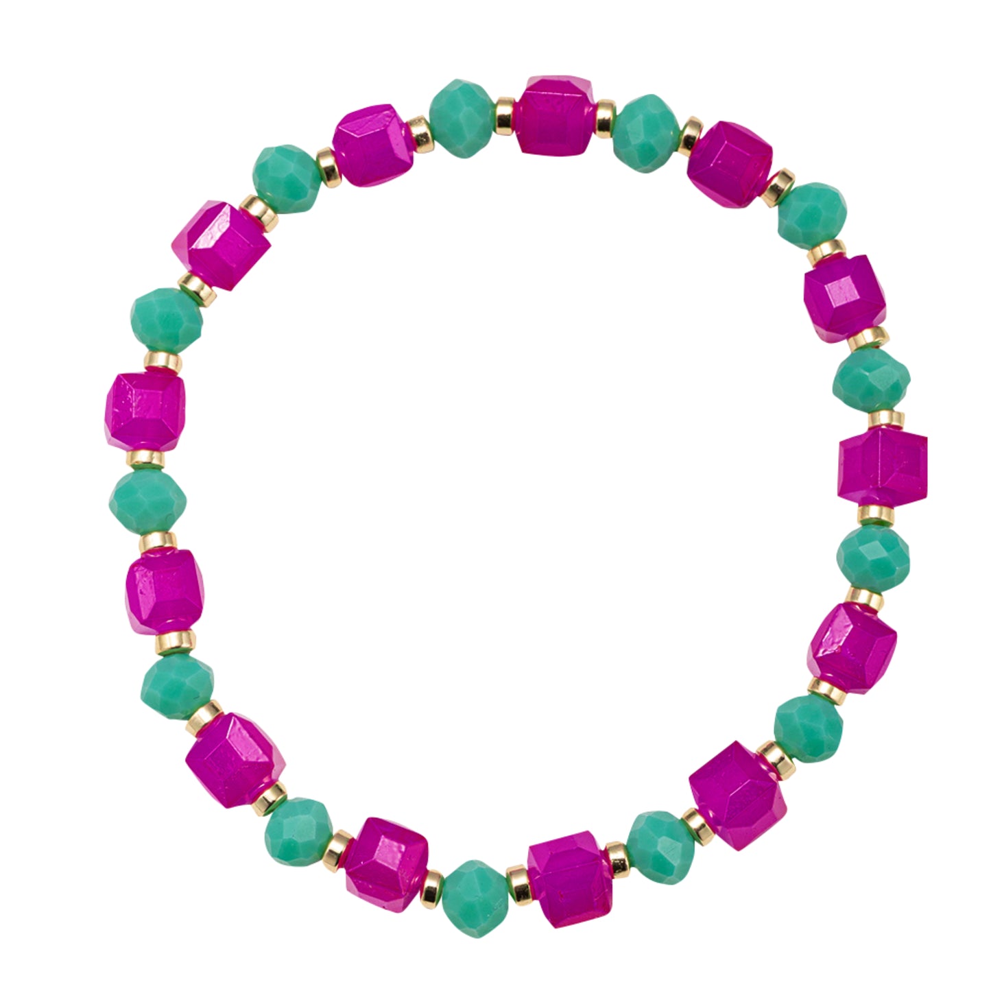 Pink , Teal Beaded Stretch Bracelet