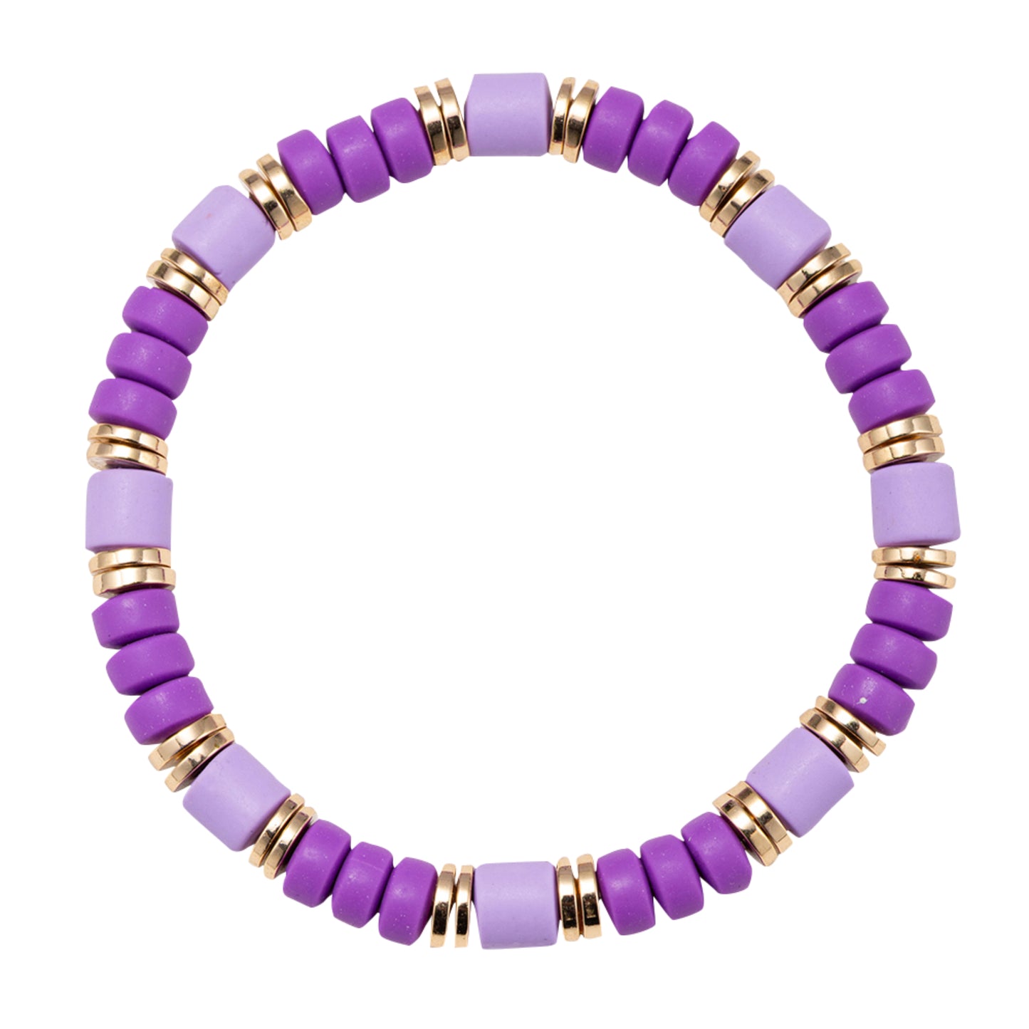 Purple, Lavender Beaded Stretch Bracelet with Gold Spacers