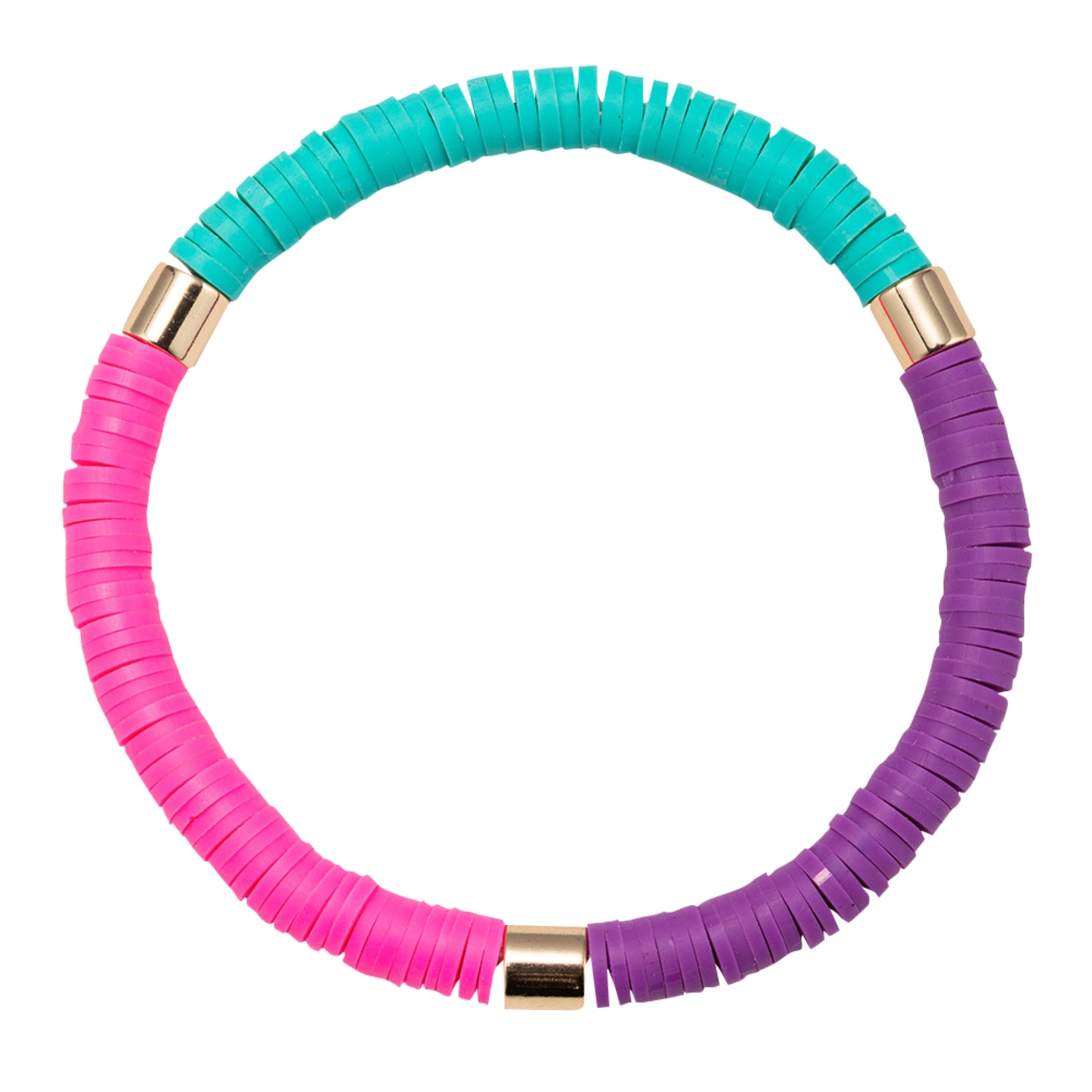 Tq, Pink, Purple Rubber Disk Beaded Stretch Bracelet