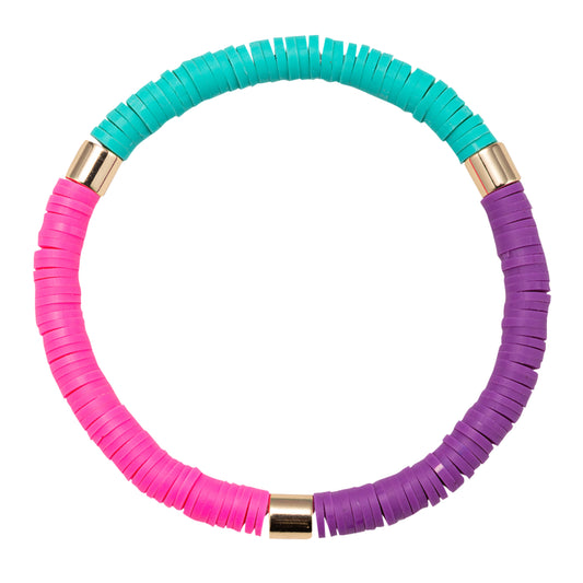 Tq, Pink, Purple Rubber Disk Beaded Stretch Bracelet