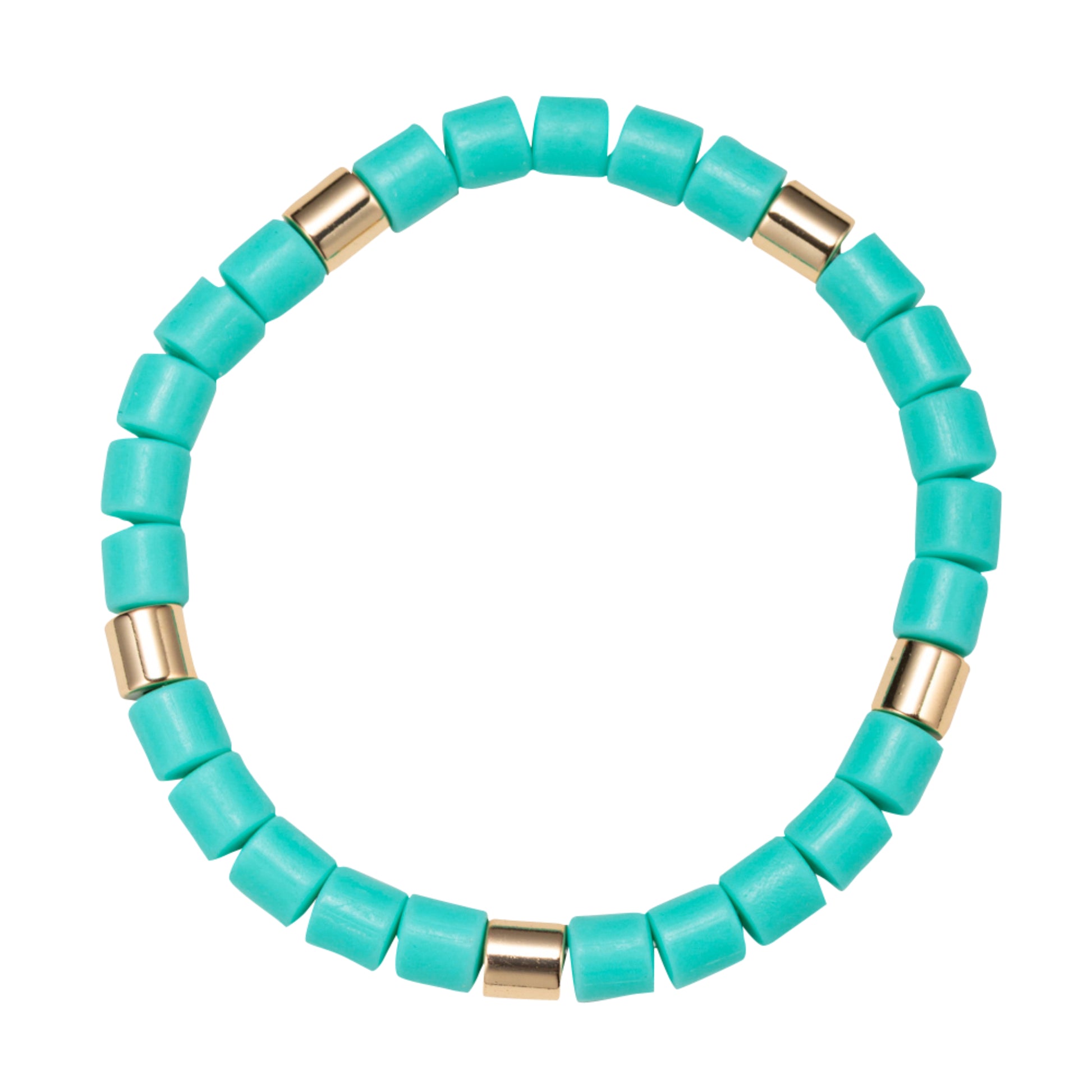 Mint Large Beaded Stretch Bracelet with Gold Spacers