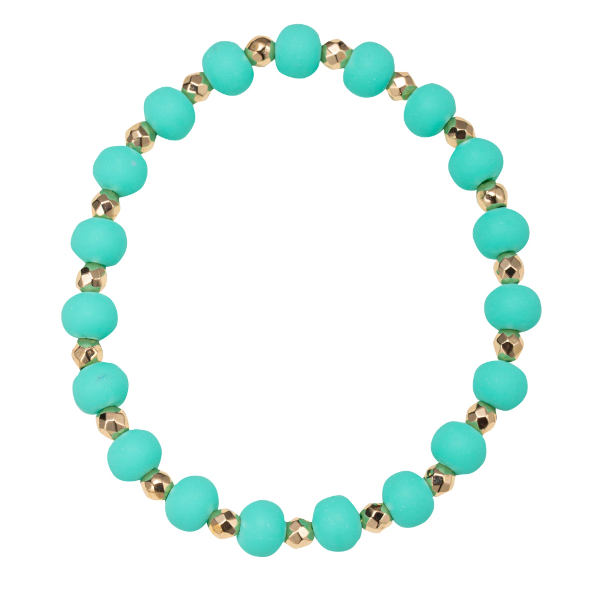 Mint Rubber Ball Beaded Stretch Bracelet with Gold Spacers