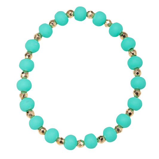 Mint Rubber Ball Beaded Stretch Bracelet with Gold Spacers