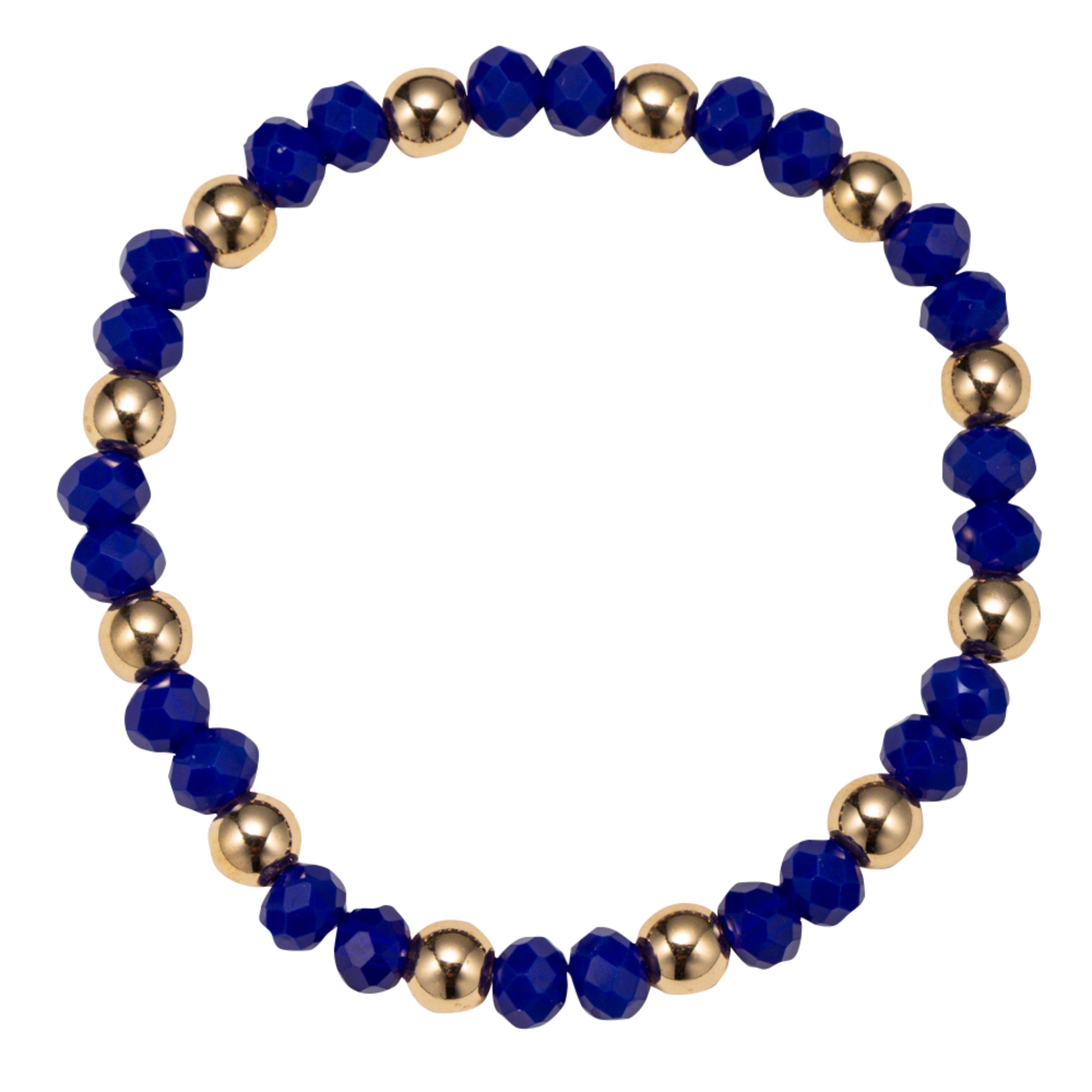 Blue Faceted Beaded Stretch Bracelet with Gold Balls