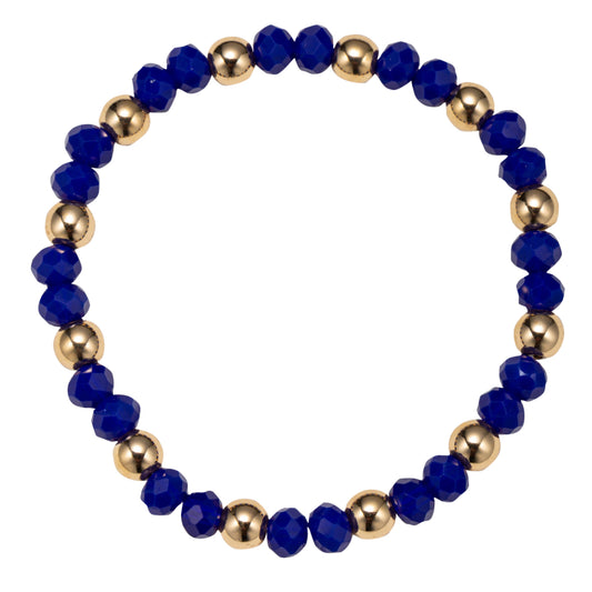 Blue Faceted Beaded Stretch Bracelet with Gold Balls