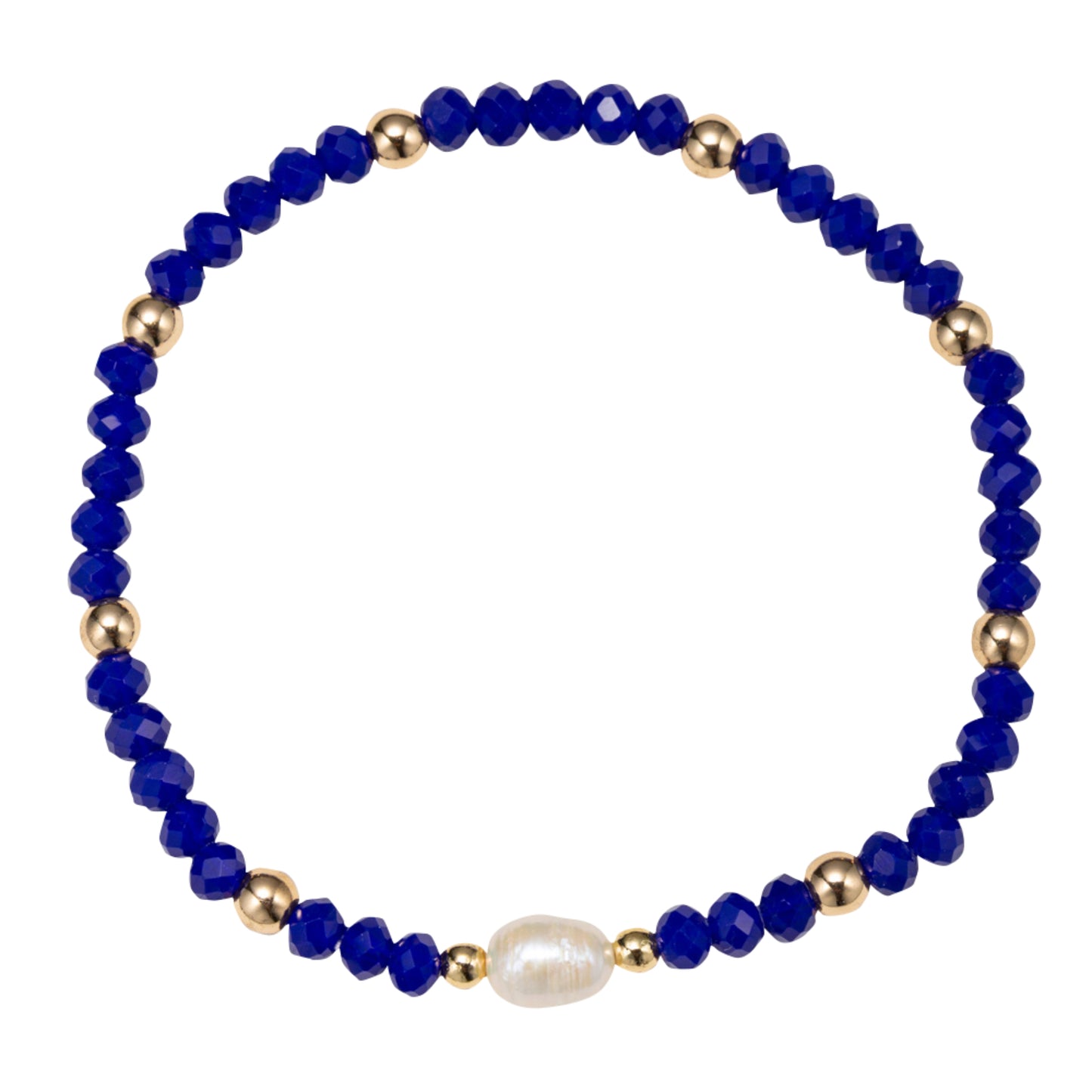 Blue Delicate Beaded Stretch Bracelet with Pearl