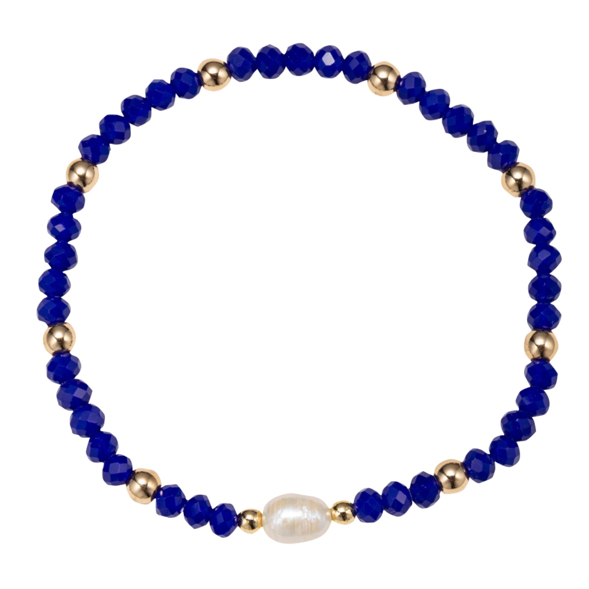 Blue Delicate Beaded Stretch Bracelet with Pearl