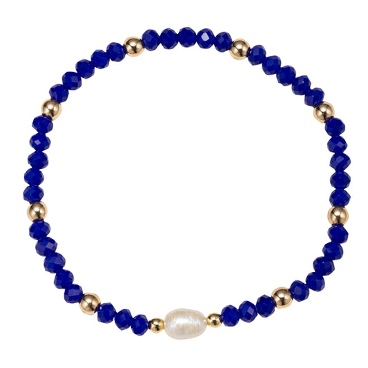 Blue Delicate Beaded Stretch Bracelet with Pearl