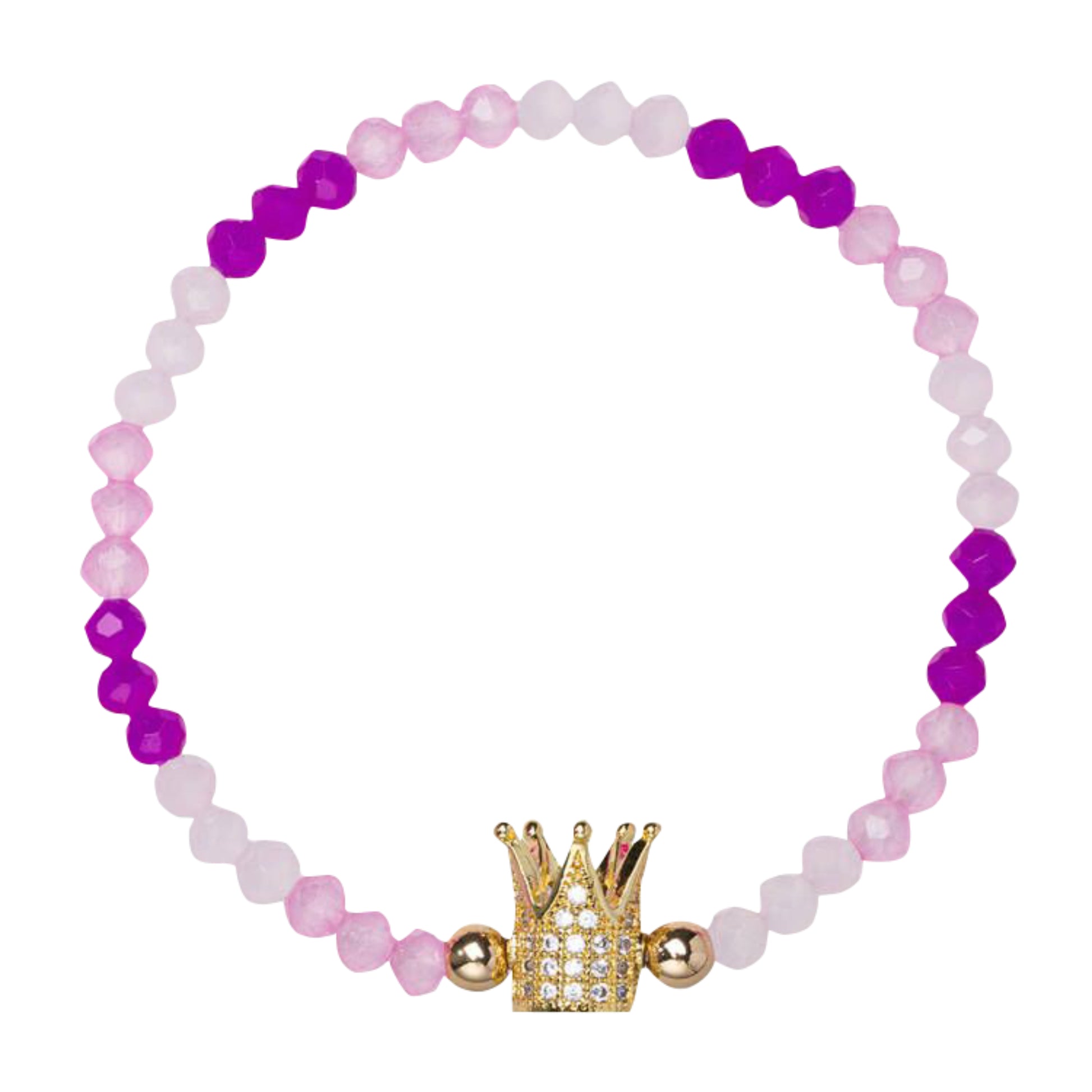 Kids Pink, Light Pink, Fuschia Faceted Beaded Stretch Bracelet with Crown