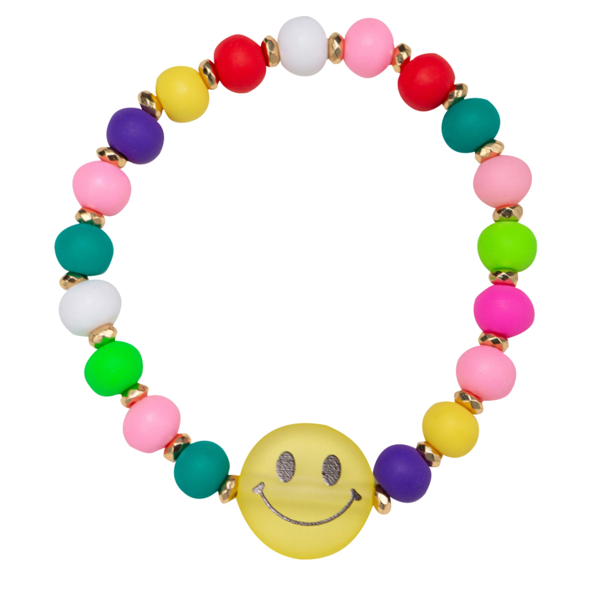 Kids Multi Rubber Ball Beaded Stretch Bracelet with Happy Face