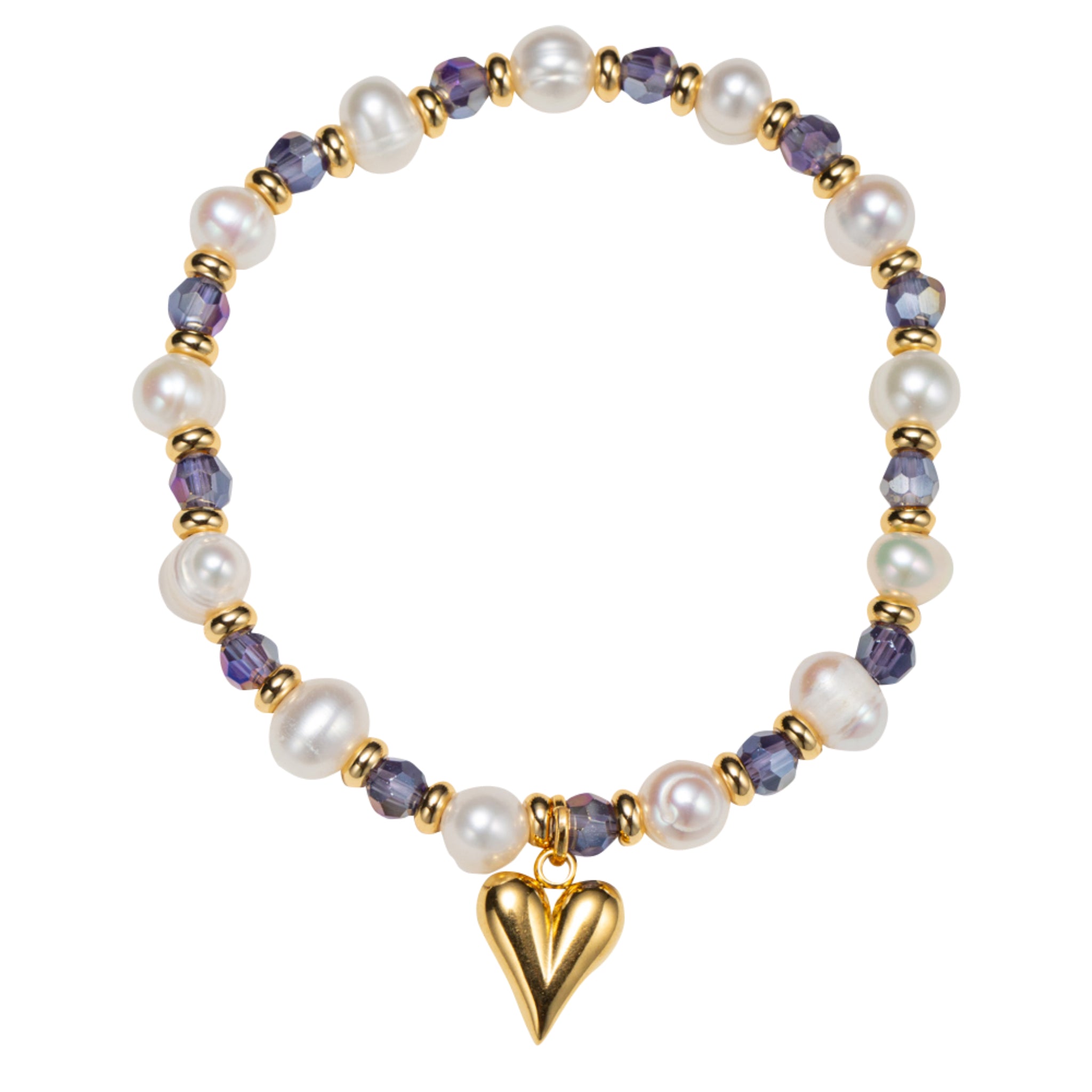 Kids 18K Gold Plated February Amethyst Beaded Stretch Bracelet