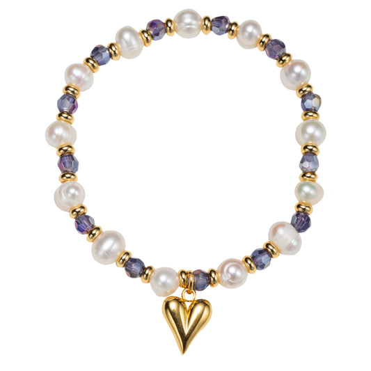 Kids 18K Gold Plated February Amethyst Beaded Stretch Bracelet