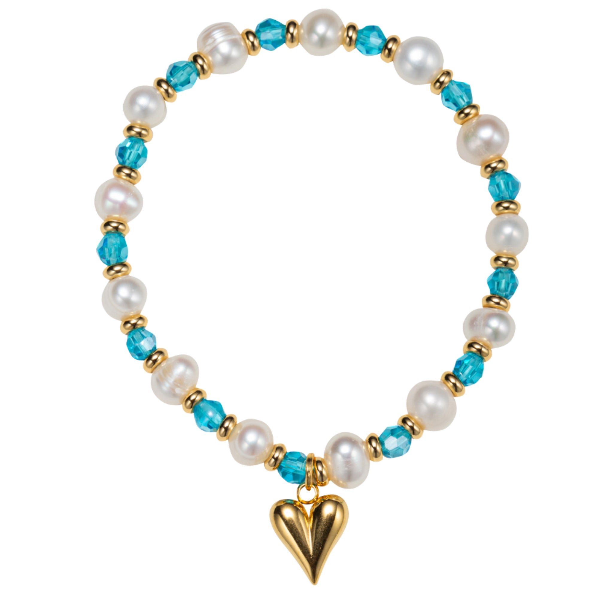 Kids 18K Gold Plated March Aquamarine Beaded Stretch Bracelet