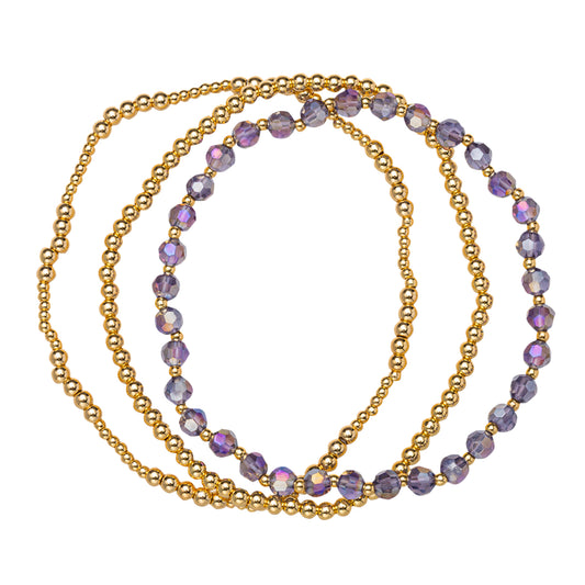 18K Gold Plated Set of 3, October Tourmaline Beaded Stretch Bracelet