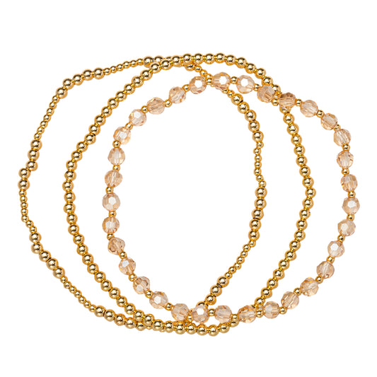 18K Gold Plated Set of 3, November Topaz Beaded Stretch Bracelet