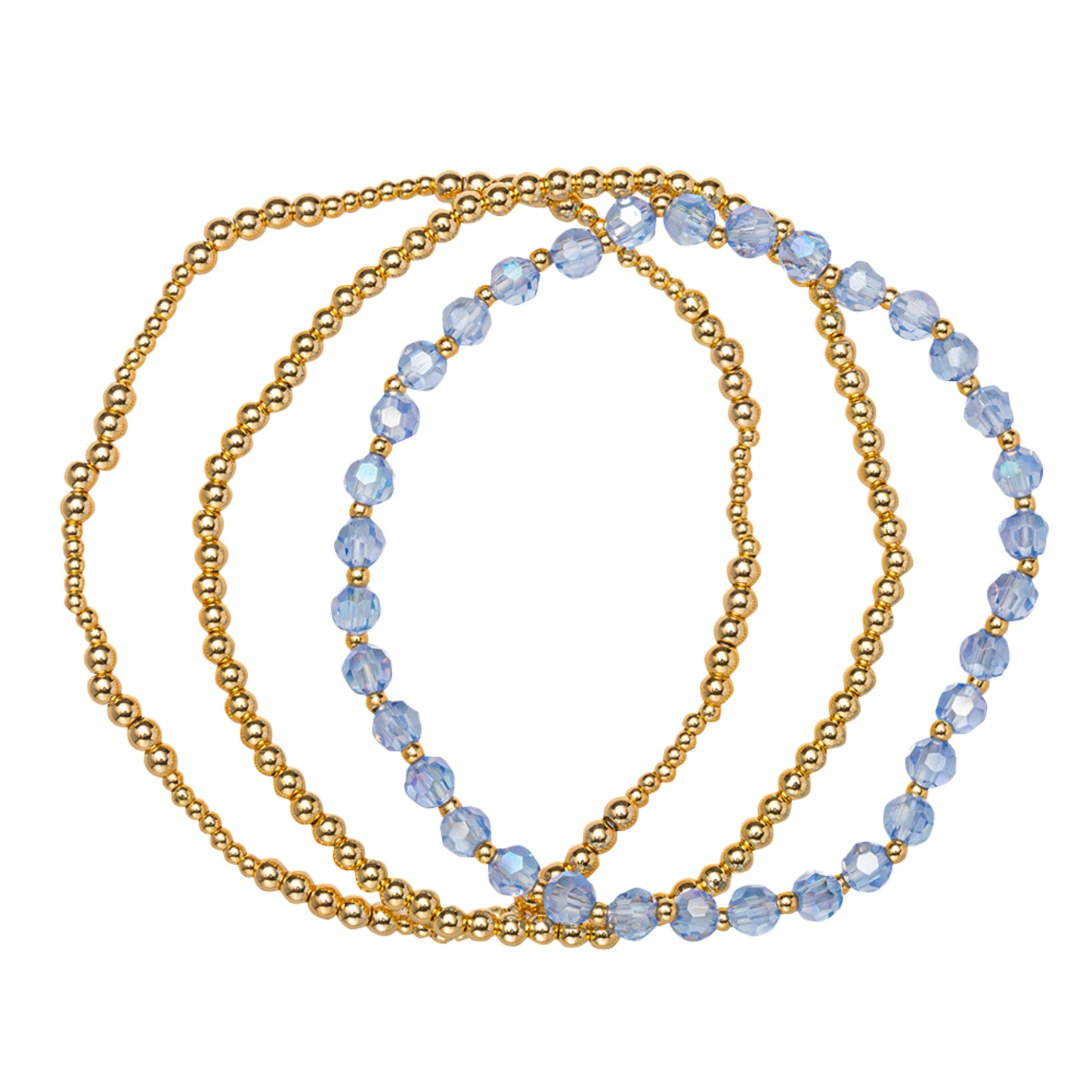 18K Gold Plated Set of 3, December Turquoise Beaded Stretch Bracelet