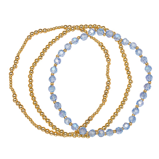 18K Gold Plated Set of 3, December Turquoise Beaded Stretch Bracelet