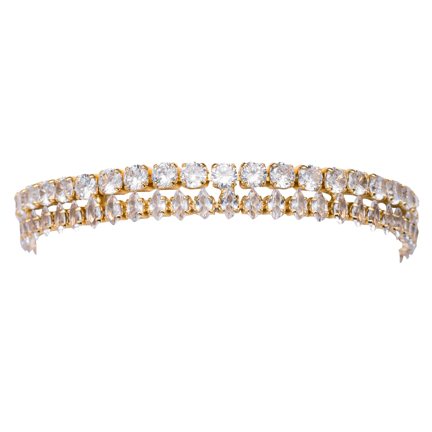 Gold Crystal Two Row, Square & Diamond Bracelet