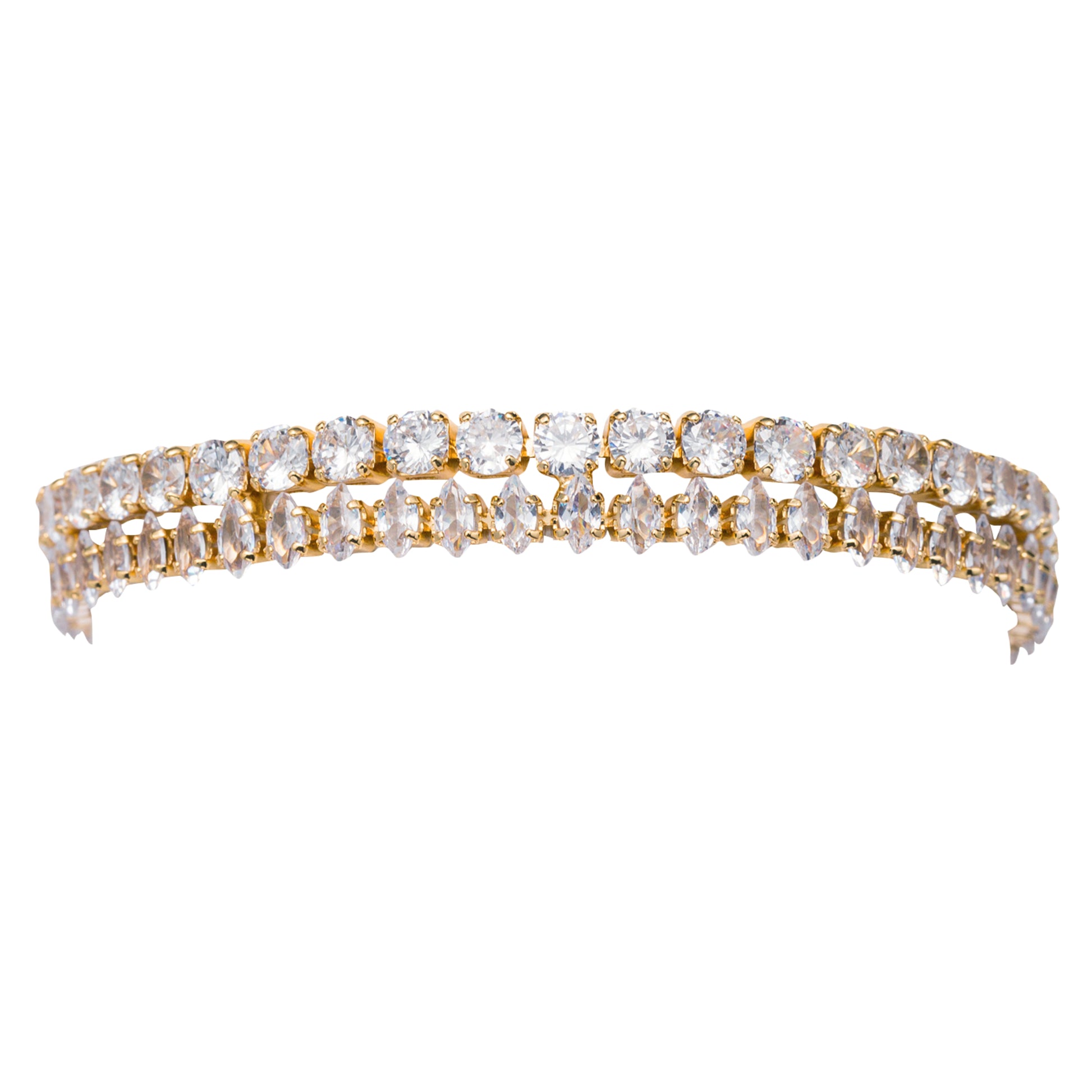 Gold Crystal Two Row, Square & Diamond Bracelet