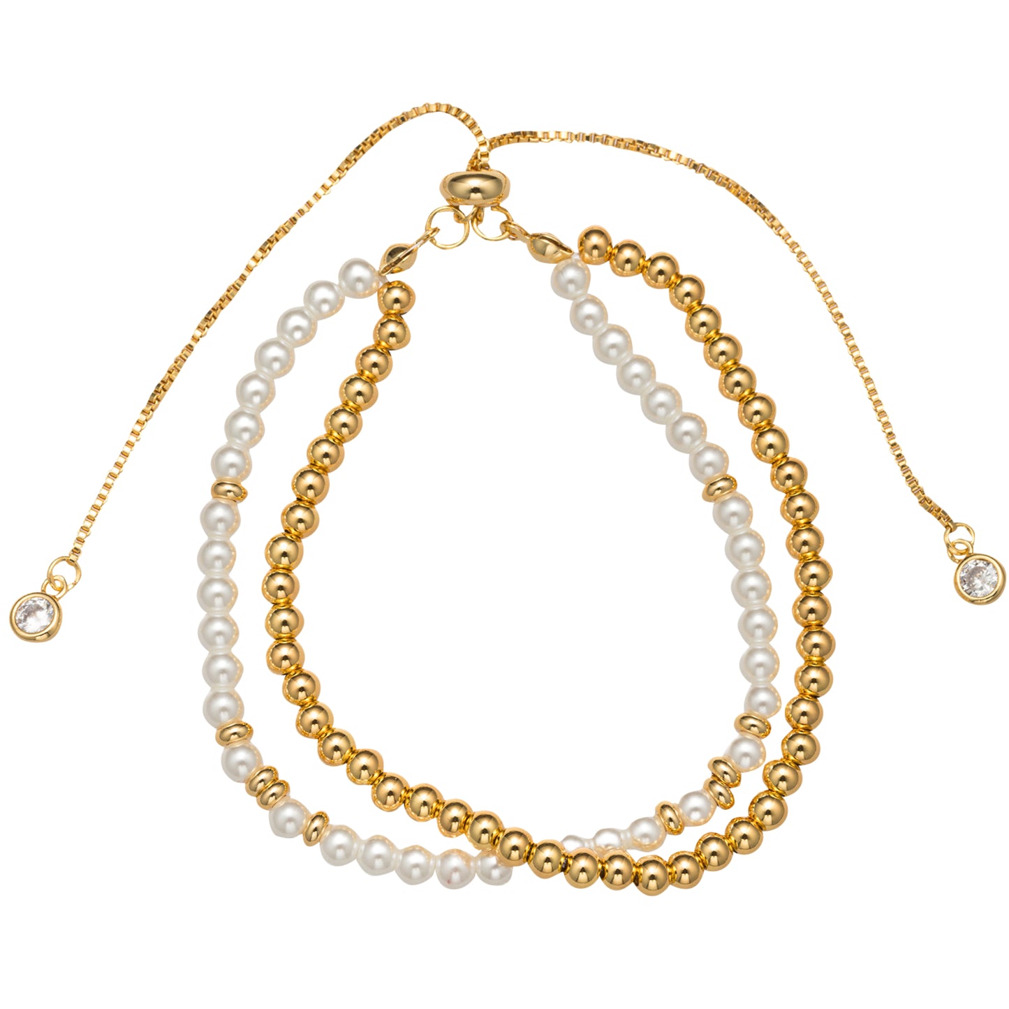 Gold, Pearl Beaded Bracelet with 2 Strand