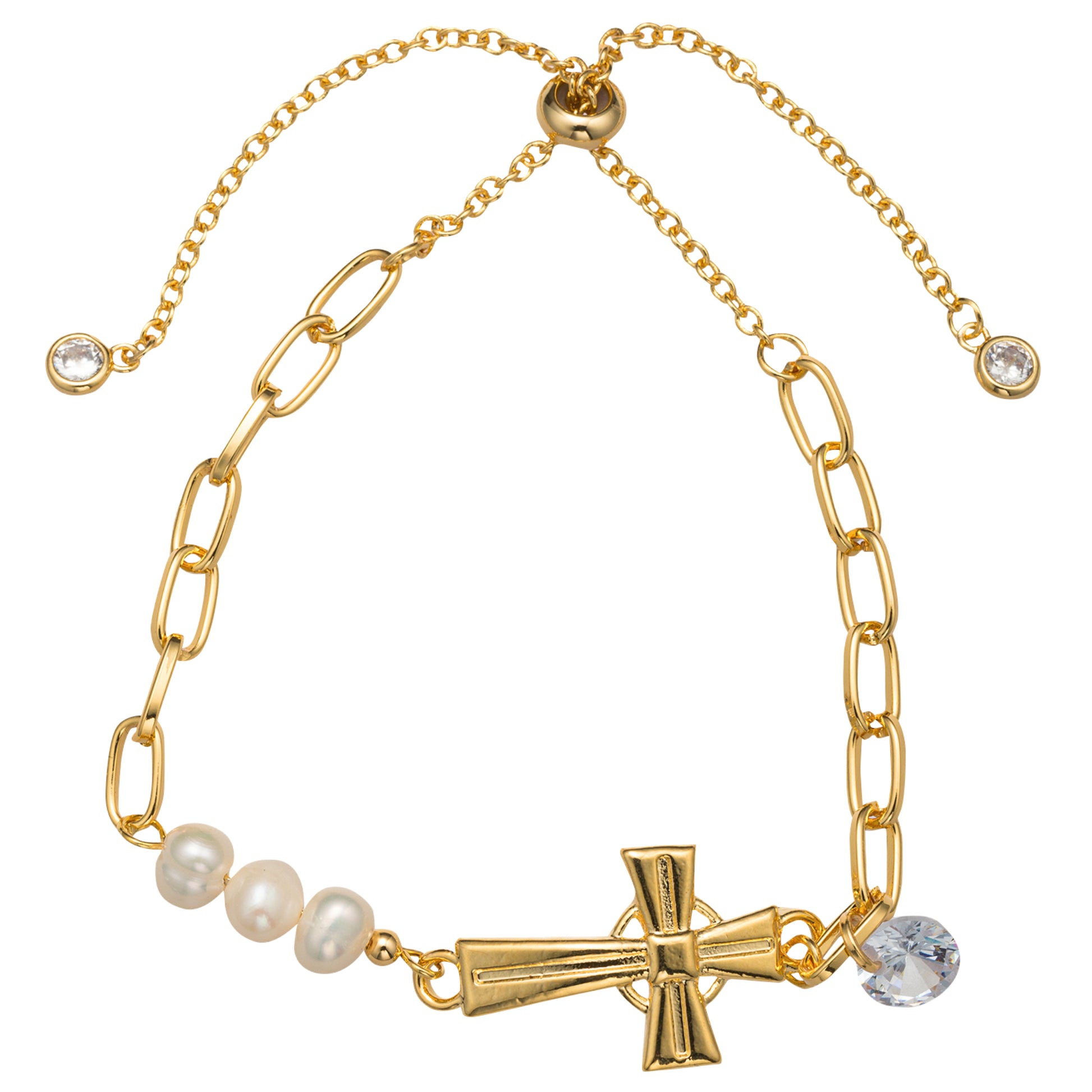 Gold Chain Bracelet with Gold Cross