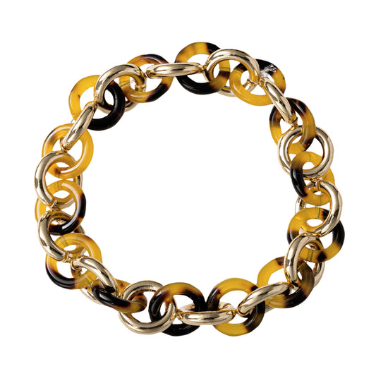 Tortoise, Gold Small Circle Link Stretch Bracelet