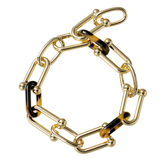 Tortoise, Gold Link Link Clasp Bracelet