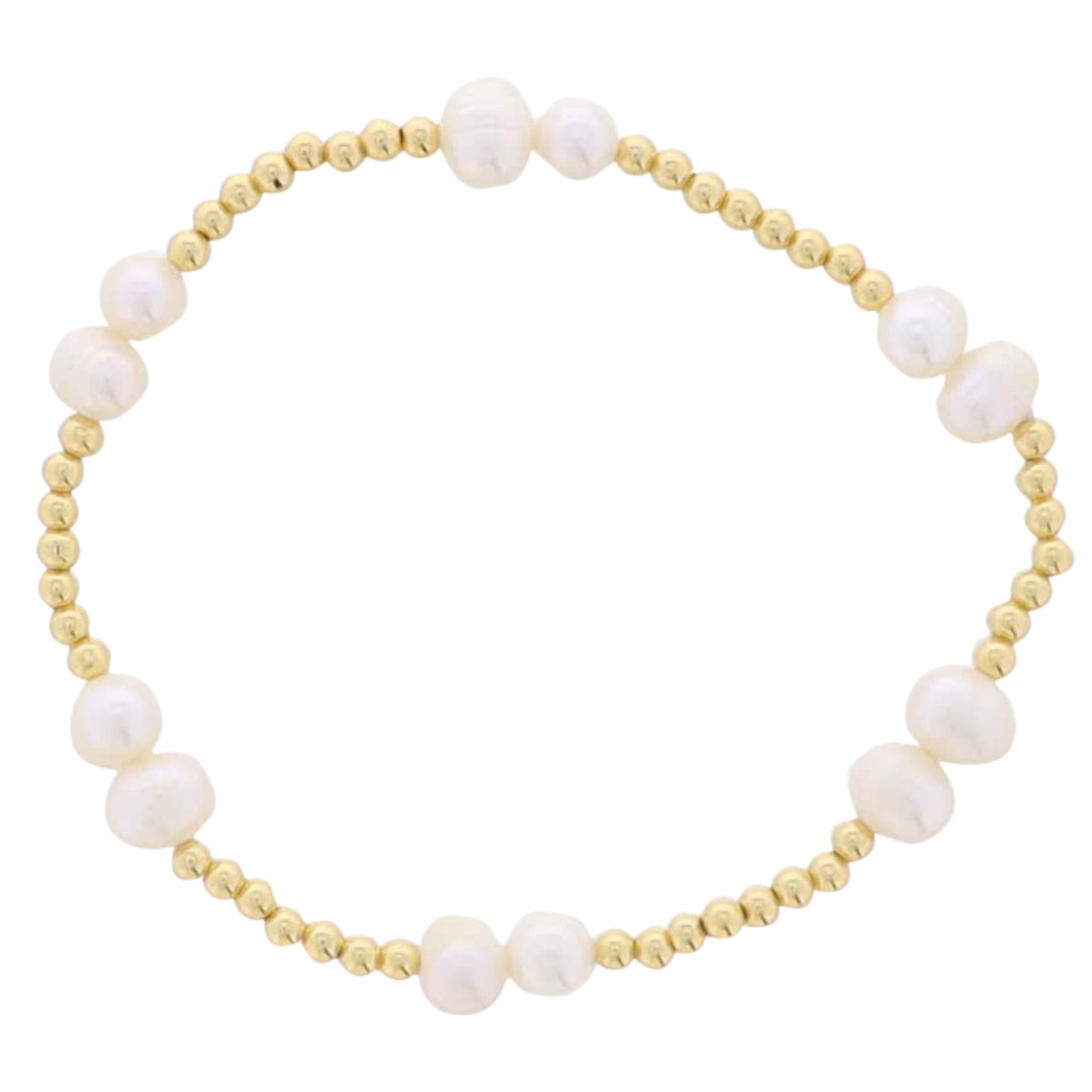 18K Gold Plated Gold Beaded 2 Pearl Pattern Stretch Bracelet