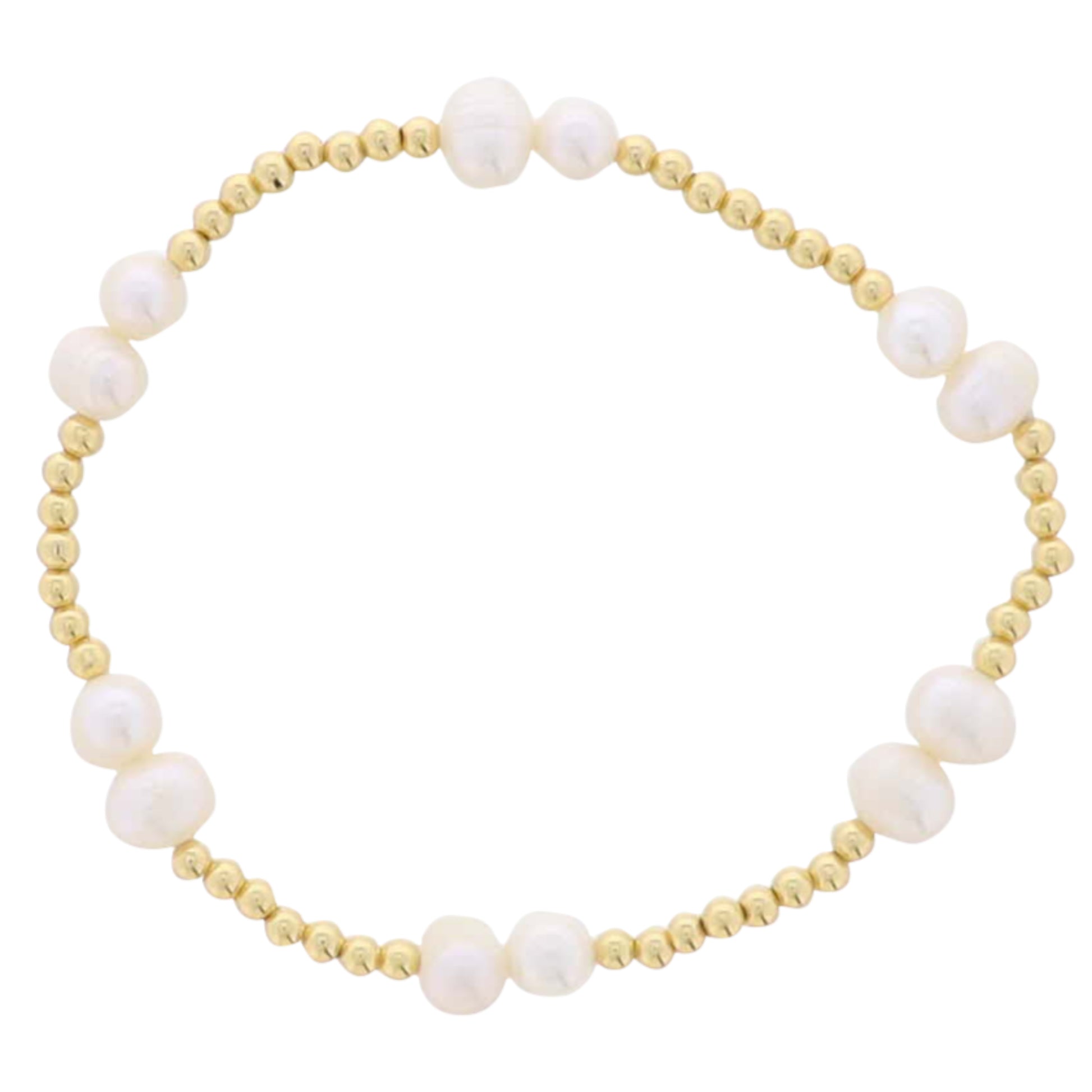 18K Gold Plated Gold Beaded 2 Pearl Pattern Stretch Bracelet