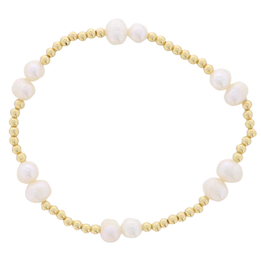 18K Gold Plated Gold Beaded 2 Pearl Pattern Stretch Bracelet