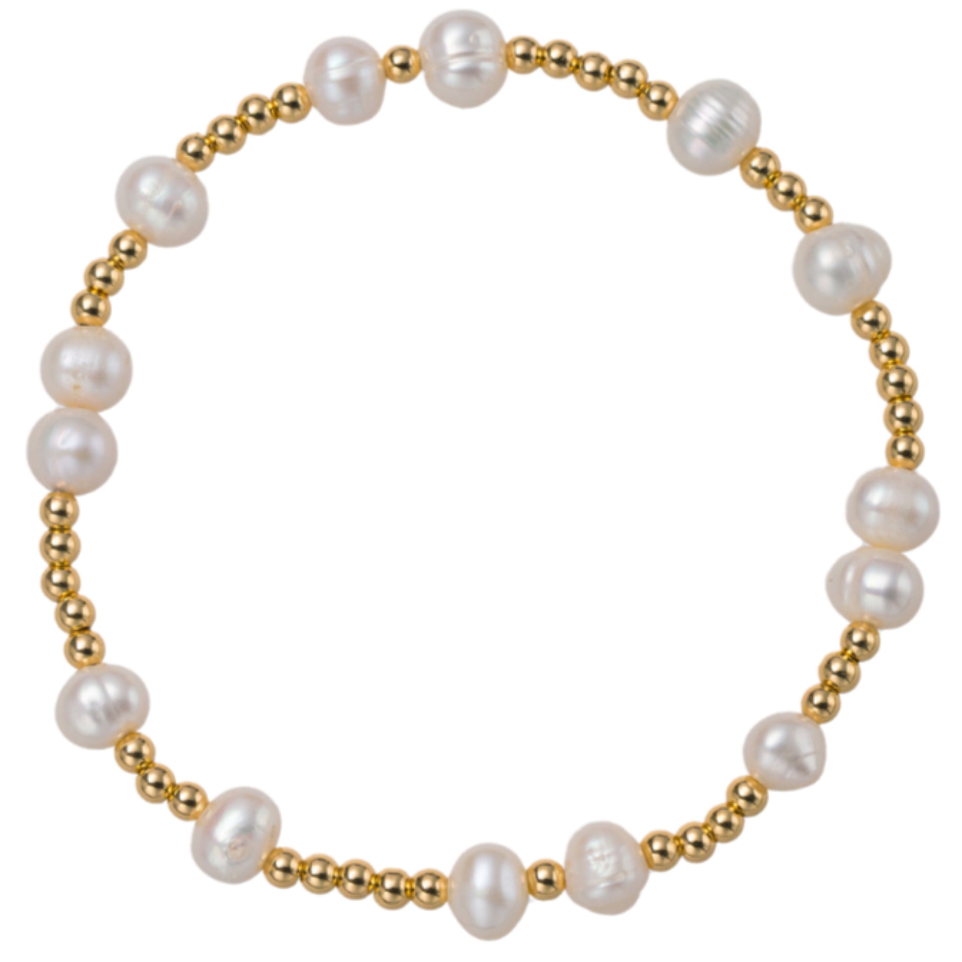 18K Gold Plated Gold, Pearl Beaded Stretch Bracelet