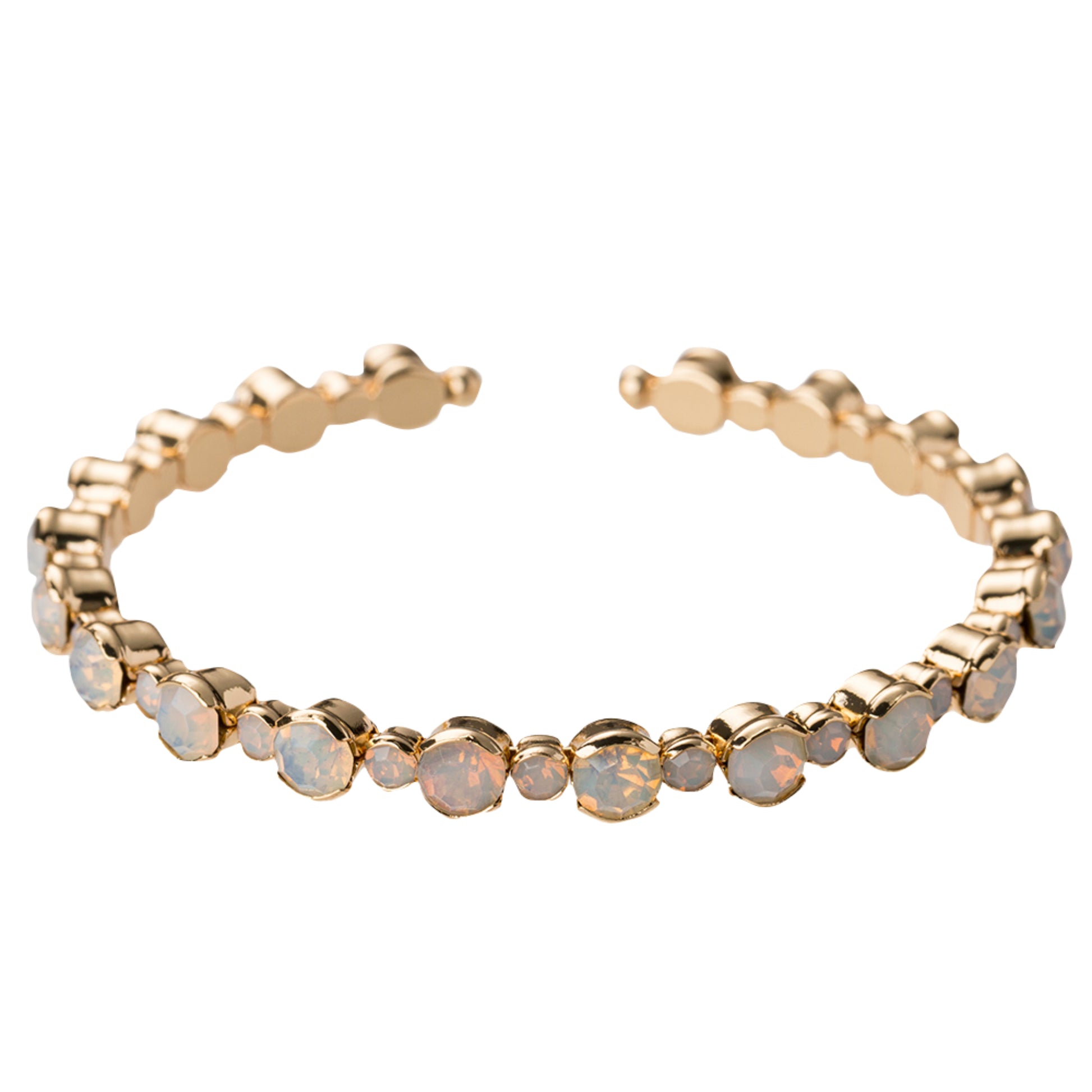 Gold, Opal Crystal Alternating Circle Multi Sized Stretch Cuff Bracelet