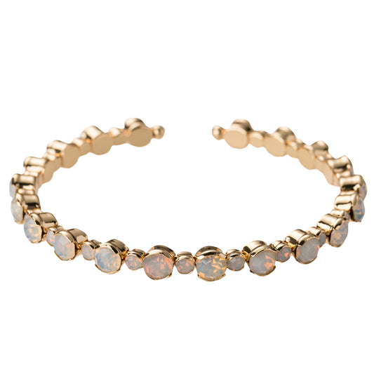 Gold, Opal Crystal Alternating Circle Multi Sized Stretch Cuff Bracelet