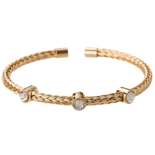 Gold Crystal Station Woven Stretch Cuff Bracelet