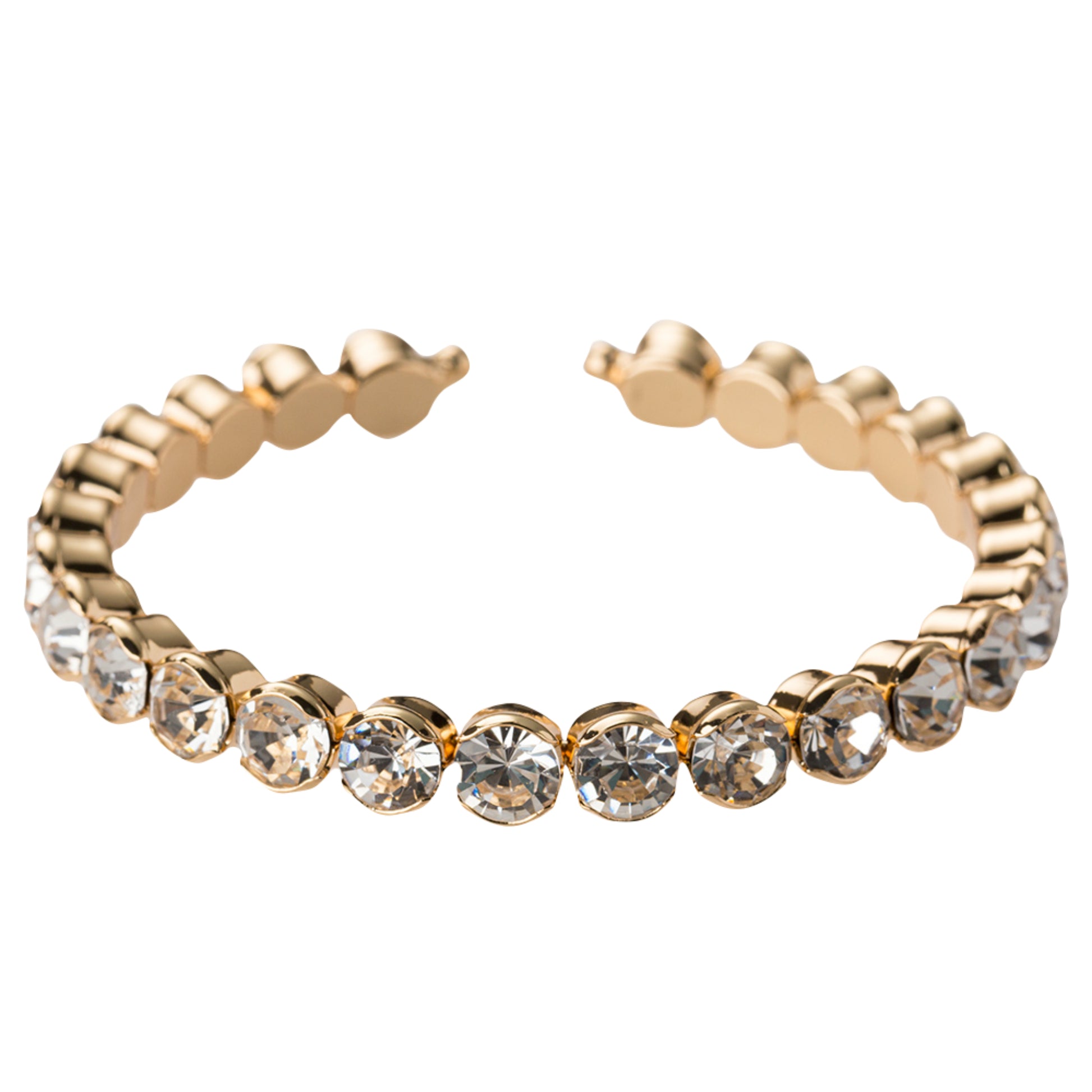 Gold, Clear Crystal Large Stretch Cuff Bracelet