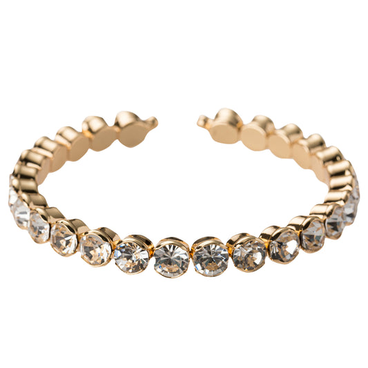 Gold, Clear Crystal Large Stretch Cuff Bracelet