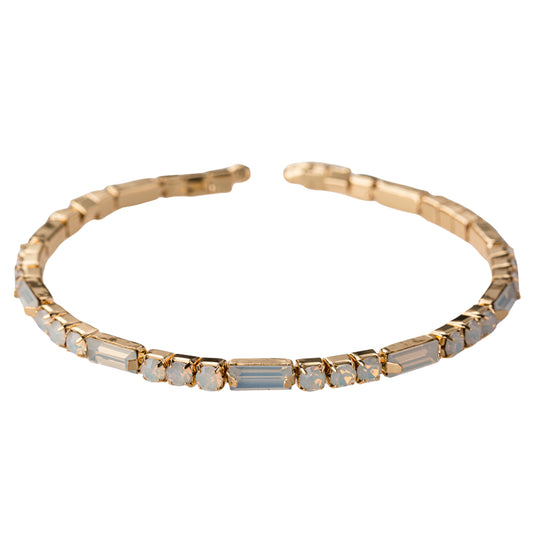 Gold, Opal Crystal Stretch Cuff Bracelet with Opal Rectangle Crystals