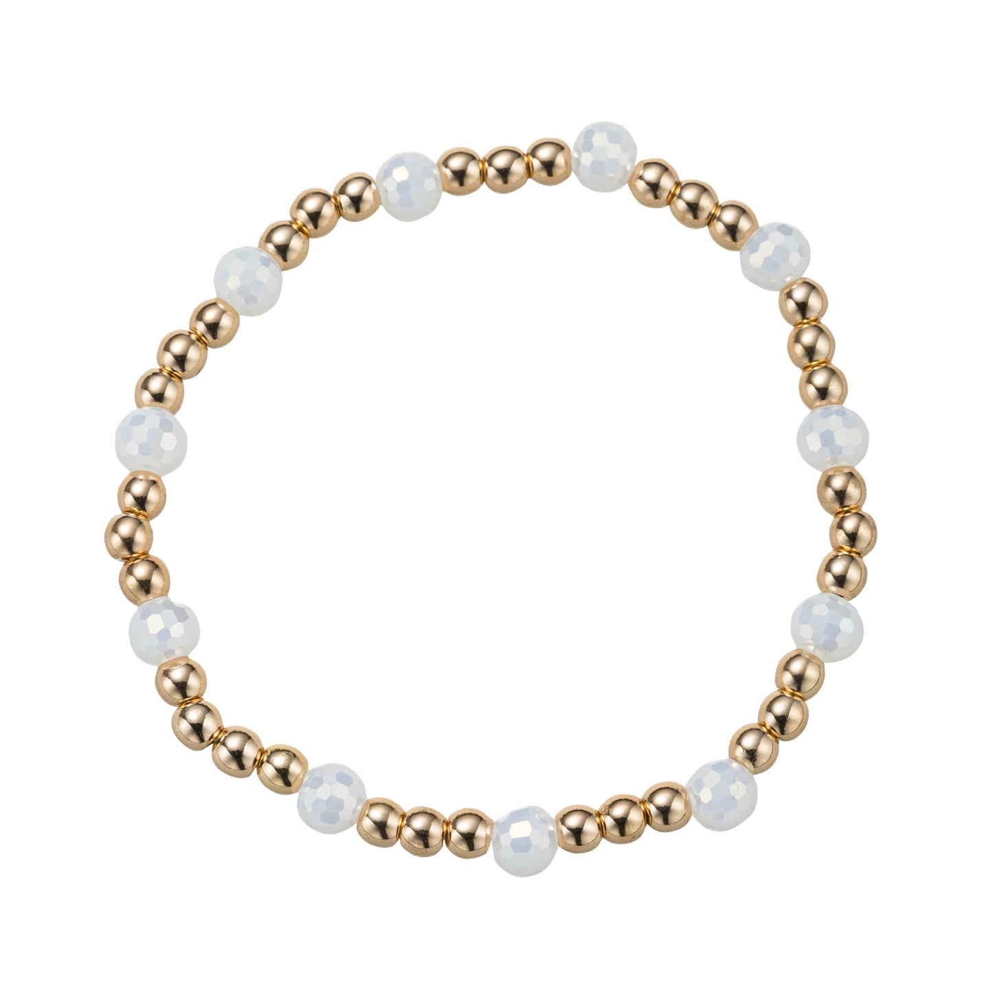 Three Pattern Pearl, Gold Beaded Stretch Bracelet