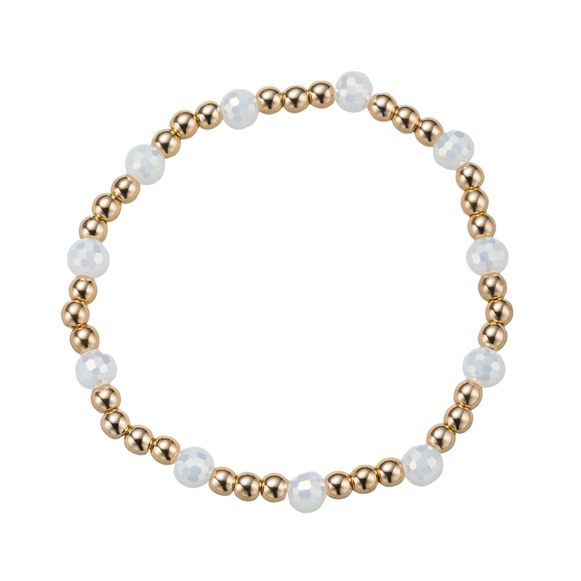 Three Pattern Pearl, Gold Beaded Stretch Bracelet
