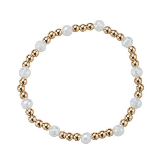 Three Pattern Pearl, Gold Beaded Stretch Bracelet
