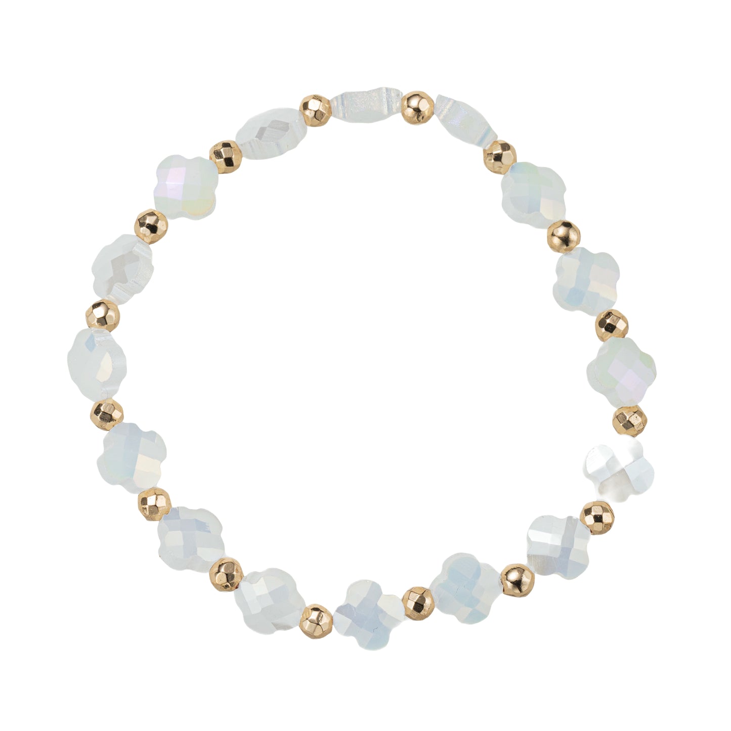 Moonstone, Gold Quatrefoil Beaded Stretch Bracelet